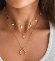 3 Leyer Moon Star Pendant Necklace