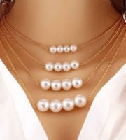 4 Leyer White Pearl Choker Necklace