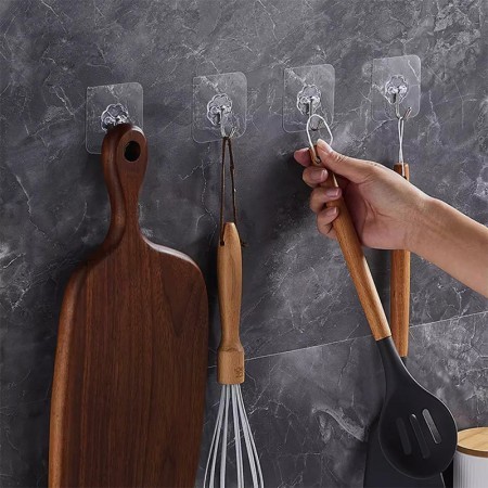 10 Pieces Transparent Hook | Adhesive Bathroom Kitchen Wall Stickers