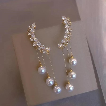 3 Pearl Long Drop Earring